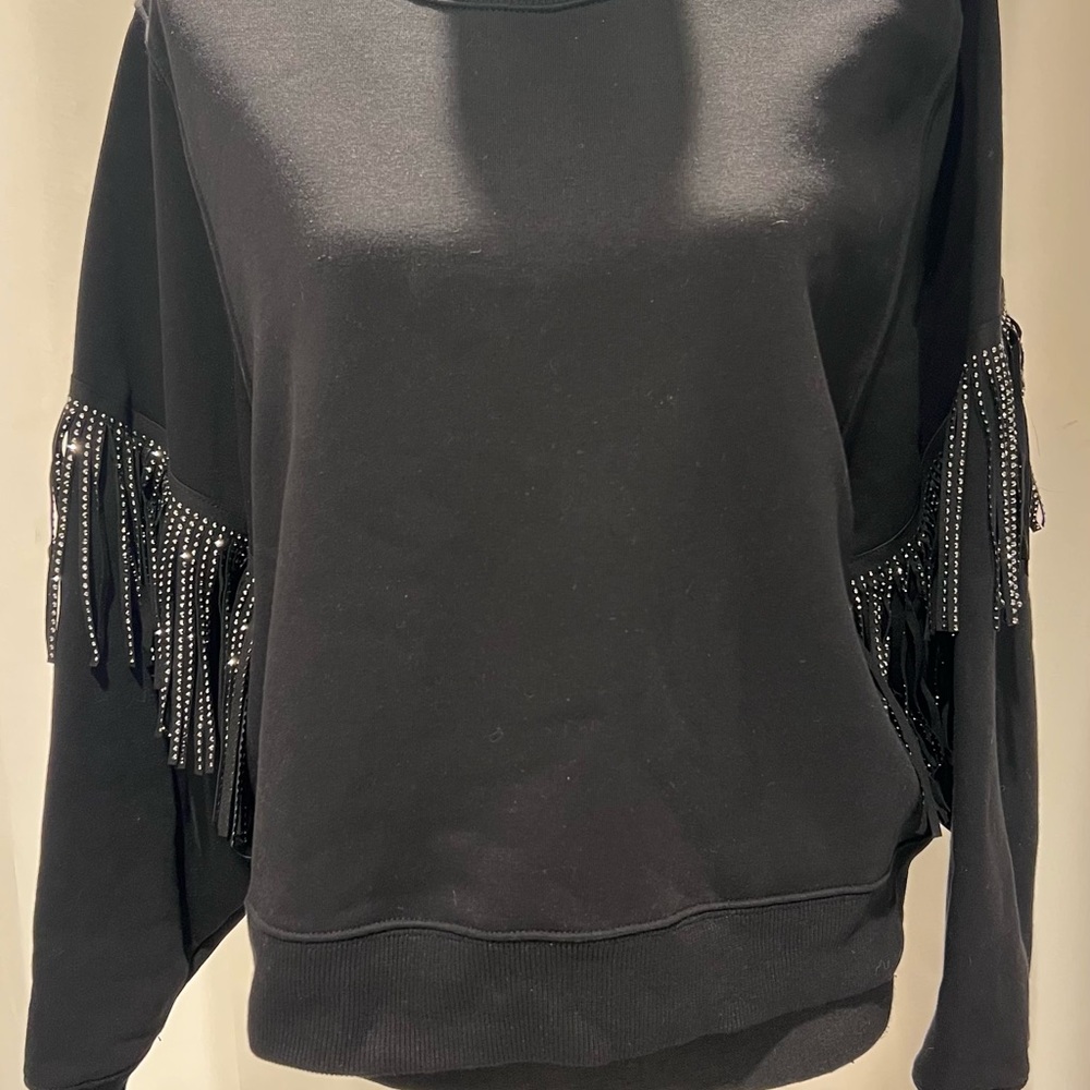 Zara Black Sweatshirt with Fringe Detail